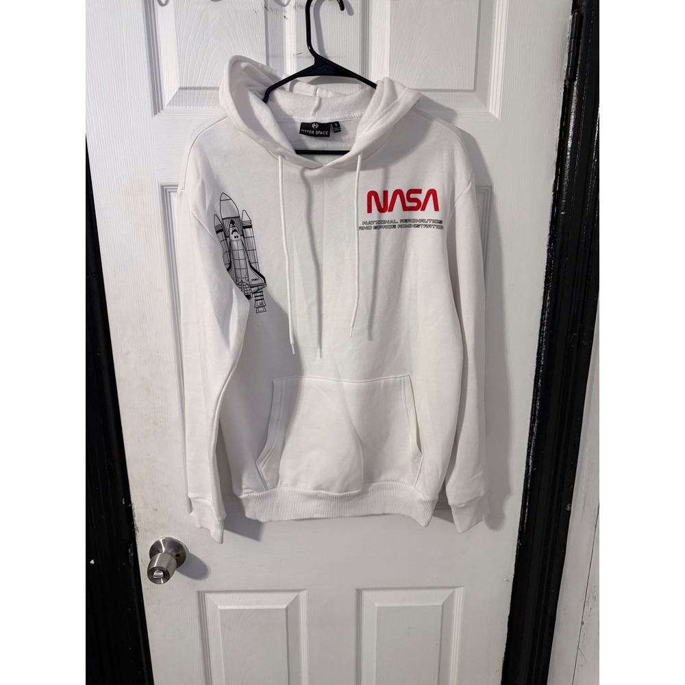 Hyper Space NASA Kennedy Space Center White Graphic Hoodie Small Space Shuttle